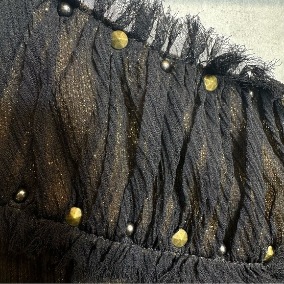 BCBGMAXAZRIA Dress Women’s Size 2 Silk studs Halter Mini Black lined Golden - Picture 12 of 16